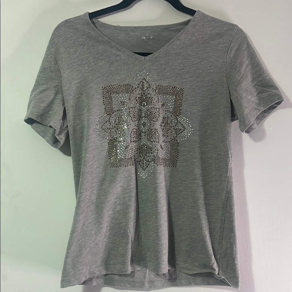 Gray V-Neck Women's Top